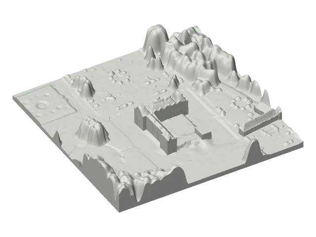 Rendu réel d'une maquette FACMAC de Cormatin avec bâtiments et végétation
